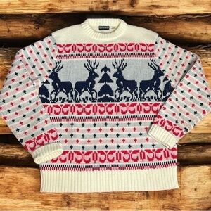 Vintage Gateway Knit Reindeer Christmas Holiday Sweater Unisex size Large